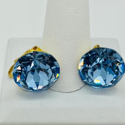 Lot 103: Large Faceted Blue Glass Clip-on Earrings