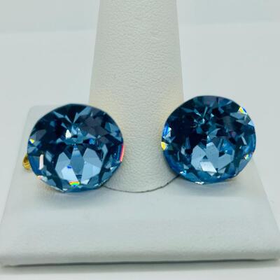 Lot 103: Large Faceted Blue Glass Clip-on Earrings