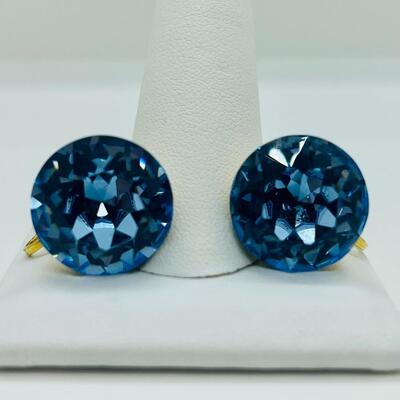 Lot 103: Large Faceted Blue Glass Clip-on Earrings