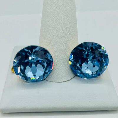 Lot 103: Large Faceted Blue Glass Clip-on Earrings