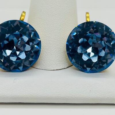Lot 103: Large Faceted Blue Glass Clip-on Earrings