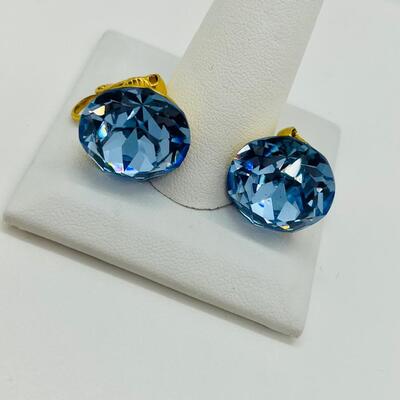 Lot 103: Large Faceted Blue Glass Clip-on Earrings