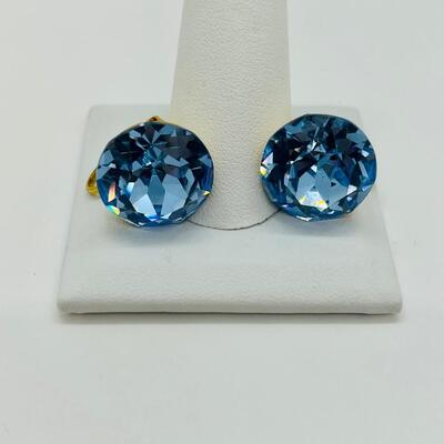 Lot 103: Large Faceted Blue Glass Clip-on Earrings