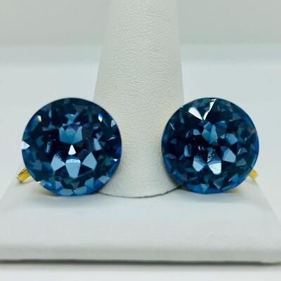 Lot 103: Large Faceted Blue Glass Clip-on Earrings