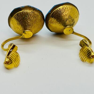Lot 103: Large Faceted Blue Glass Clip-on Earrings