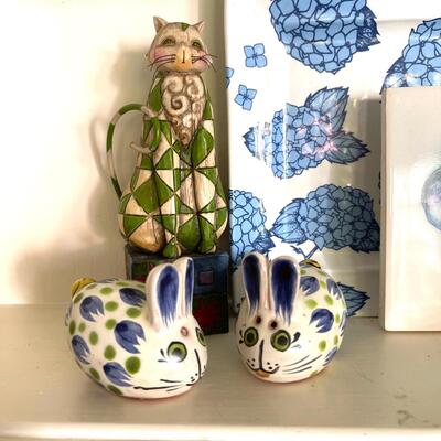 Lot 358  Cheerful Group of Bunnies Cats & Frog