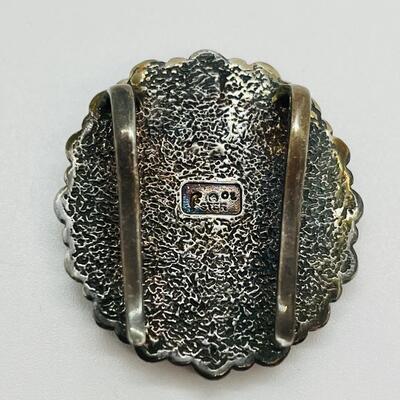 Lot 107: Clip lot:  Two Scarf Clips & Southwestern Sterling & Turquoise Collar/Bolo/Sash clip