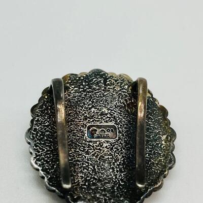 Lot 107: Clip lot:  Two Scarf Clips & Southwestern Sterling & Turquoise Collar/Bolo/Sash clip