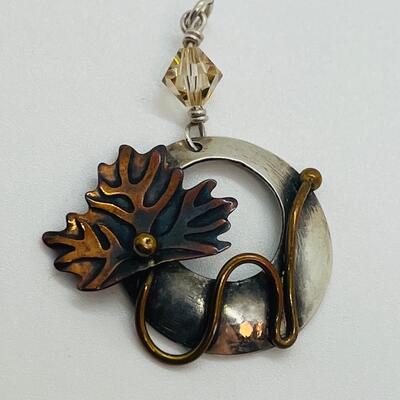 Lot 109: Gardella Sterling Tri Color Silver, Copper Brass Earrings & Pendant Set
