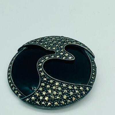 Lot 71: Awesome Art Deco Brooch Marcasite & Black Onyx