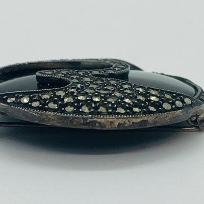 Lot 71: Awesome Art Deco Brooch Marcasite & Black Onyx