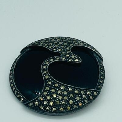 Lot 71: Awesome Art Deco Brooch Marcasite & Black Onyx