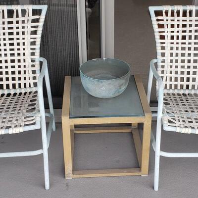 2 White Patio Chairs with Table