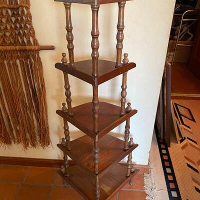 Vintage wooden spindle corner shelf