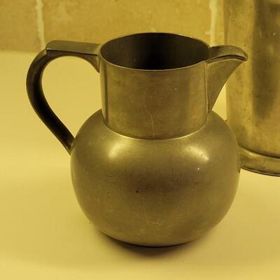 Lot 13: Vintage Pewter Coffee Pot, Creamer and Cup