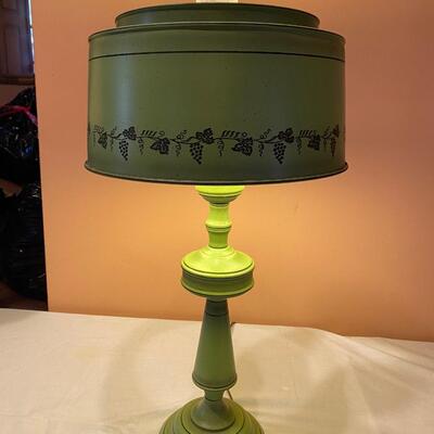 Vintage green metal tole painted lamp
