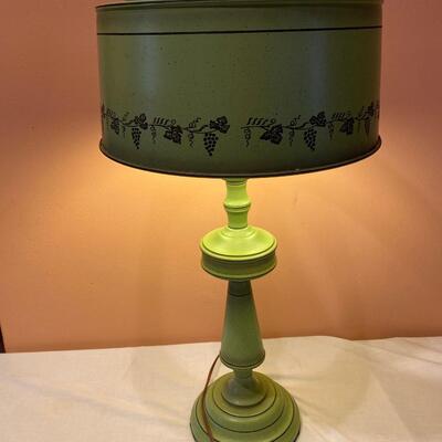 Vintage green metal tole painted lamp