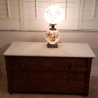 Marble Top Cabinet with Lamp