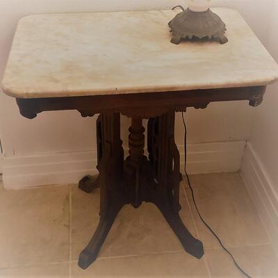 Marble Top Table with Lamp and Mirror