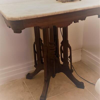 Marble Top Table with Lamp and Mirror