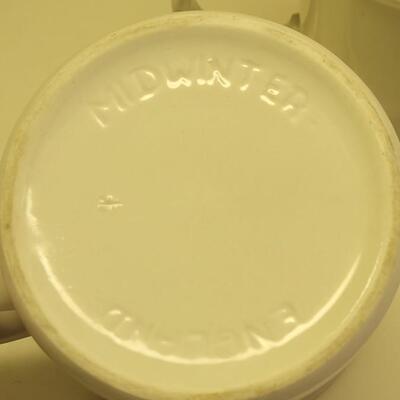Lot 41: Johnson Bros. White Ironstone Bowls (9), Midwinter China Coffee Cups (2), Arabia Finland Platter