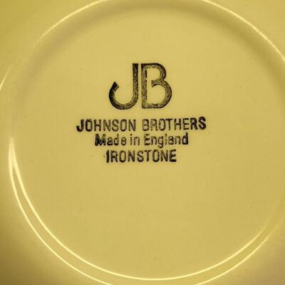 Lot 41: Johnson Bros. White Ironstone Bowls (9), Midwinter China Coffee Cups (2), Arabia Finland Platter