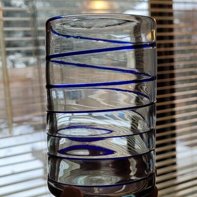 Lot 47: (6) Blown Clear Glasses with Cobalt Swirl