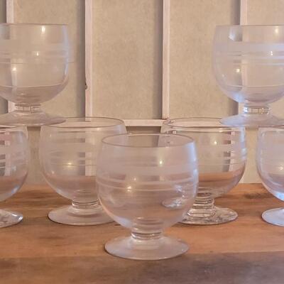 Lot 66: (7) Small Frosted Stripe Liquor Glasses