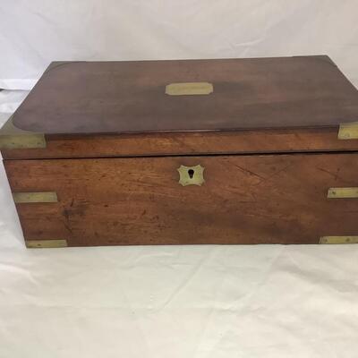 C - 608 Antique English George III Mahogany and Brass Traveling Desk Writing Slope Box