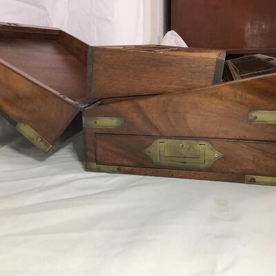 C - 608 Antique English George III Mahogany and Brass Traveling Desk Writing Slope Box