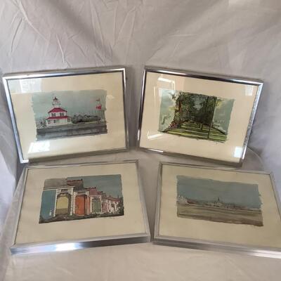 C- 615 Set of Four Signed/Framed Watercolors by N.C.Curtis Jr. 1975