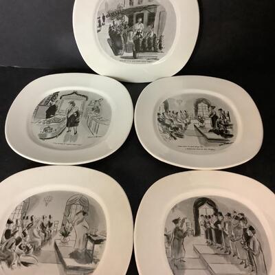 C679 Set of 5 Vintage New Yorker Cartoon Plates by Helen E. Hokinson