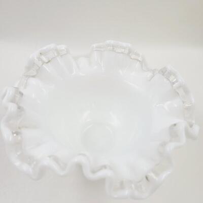 VINTAGE CRESTED / RUFFLED WHITE GLASS BOWL