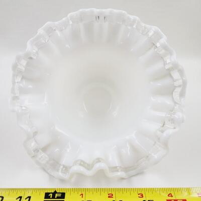 VINTAGE CRESTED / RUFFLED WHITE GLASS BOWL