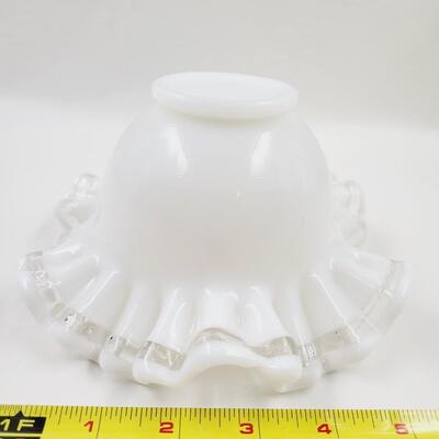 VINTAGE CRESTED / RUFFLED WHITE GLASS BOWL