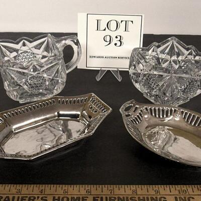 Vintage Pressed Glass Sugar and Creamer and 2 Dishes