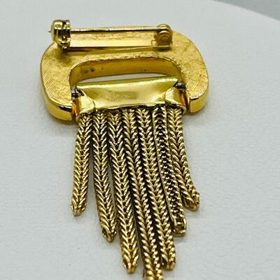 Lot 114: Vintage Goldtone Crown Trifari Chain Tassel Brooch