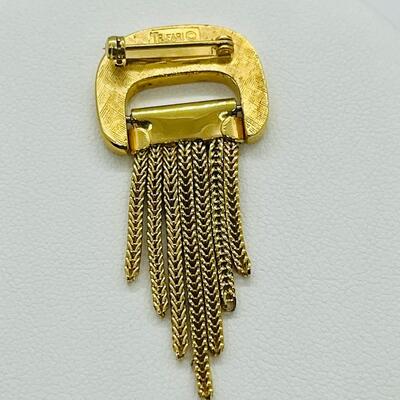 Lot 114: Vintage Goldtone Crown Trifari Chain Tassel Brooch