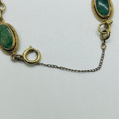 Lot 119: Vintage 1/20th 12k GF Gold-Filled Jade bracelet with Safety Chain