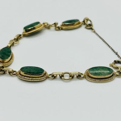 Lot 119: Vintage 1/20th 12k GF Gold-Filled Jade bracelet with Safety Chain