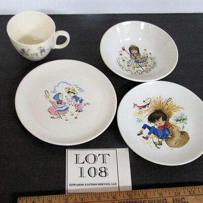 Vintage Child's Dishes, Staffordshire, England Bowl and Plate, WGR Advertising Cup/Plate
