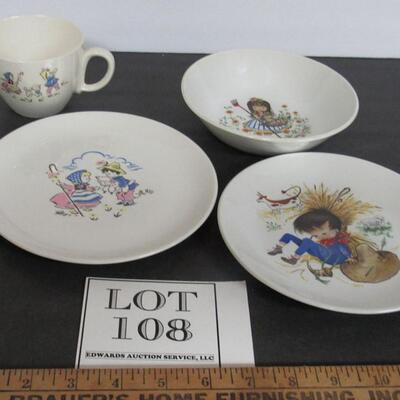 Vintage Child's Dishes, Staffordshire, England Bowl and Plate, WGR Advertising Cup/Plate