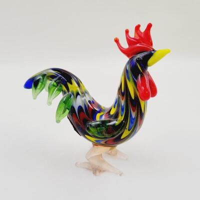4 PC HAND BLOWN ROOSTER - CHICKEN COLLECTABLES