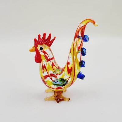 4 PC HAND BLOWN ROOSTER - CHICKEN COLLECTABLES