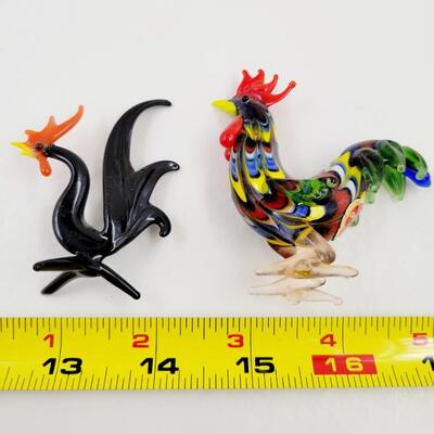 4 PC HAND BLOWN ROOSTER - CHICKEN COLLECTABLES
