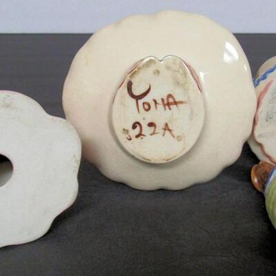 Vintage Figurine Lot: Madison Ceramic Arts Studio Lady, Yona Lady Bud Vase, Tiny Japan Bell, Unmarked Girl