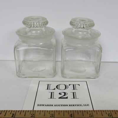 2 Small Square Matching Apothecary Jars