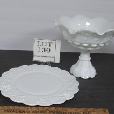 Vintage Westmoreland Milk Glass Compote, Paneled Grape, and Tray