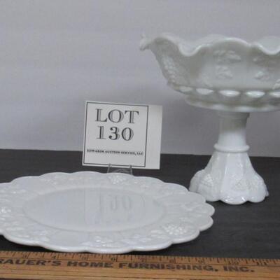 Vintage Westmoreland Milk Glass Compote, Paneled Grape, and Tray