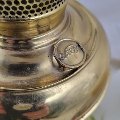 RAYO OIL LAMP CONVERTED TO ELECTRIC WITH BEAUTIFUL PAINTED GLASS SHADE